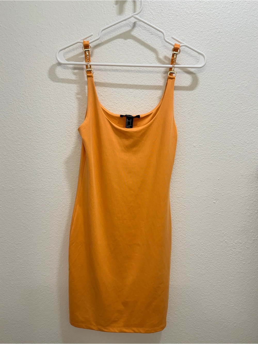 Y2K Rave Vibrant Orange Slip Dress with gold strap detailing